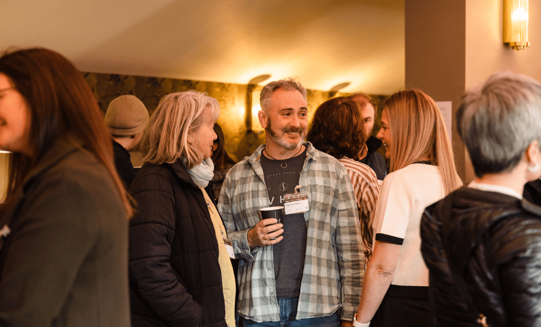 Programme Manager, Lucy Evermore with delegates at a networking event at Alnwick Playhouse